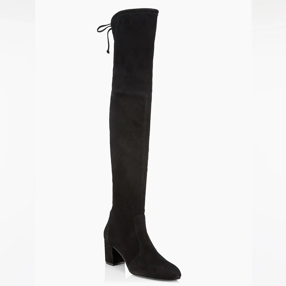 Stuart Weitzman Yulianaland OTK Over-the-Knee Black Suede Almond Toe Boots